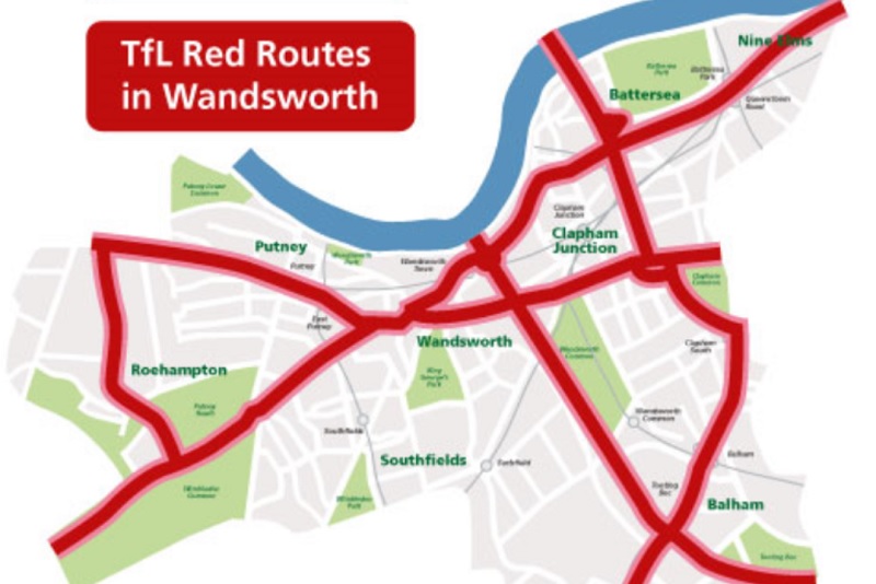 A map of Wandsworth red routes